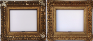 Rich and Davis antique picture frame with damaged ornamentation before and after restoration