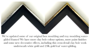 Gilded tray frames with cross detailed clay bole and paint finishes
